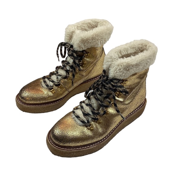 J Crew Gold Metallic Faux Fur Winter Boots AE 998 - Picture 4 of 15